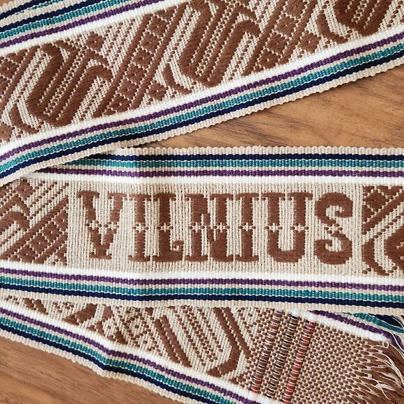 Lithuanian authentic woven sash juosta with tulip design and VILNIUS fringed - Picture 1 of 4